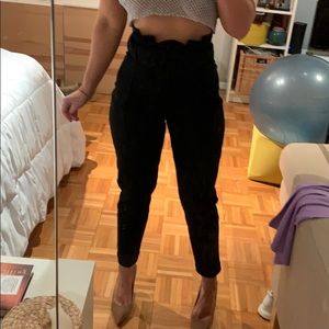 Bershka high waisted black crop pants with belt